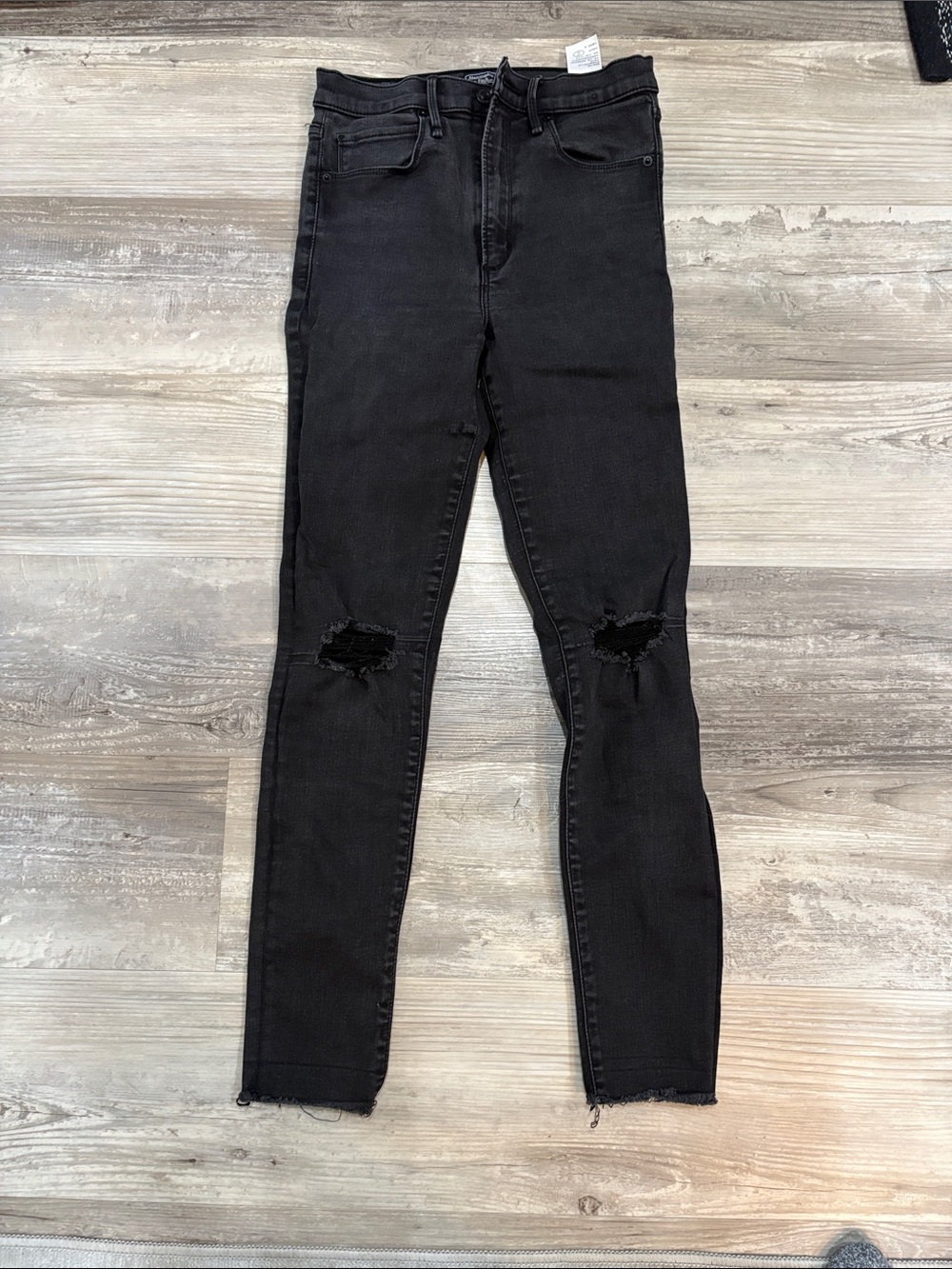 Abercrombie & Fitch Black Distressed High-Rise Skinny Jeans